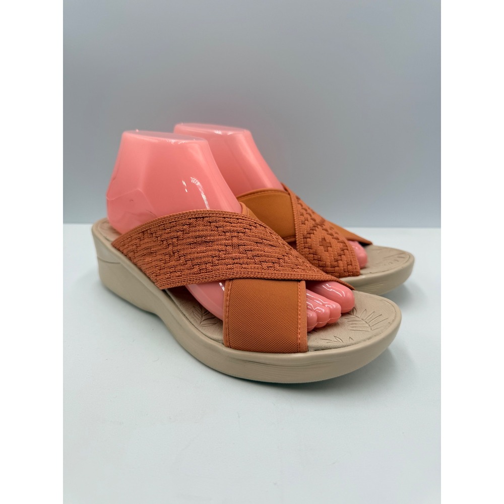 Bzees Sundance Slide Sandals Womens 9.5 Orange Wedge Stretch Knit